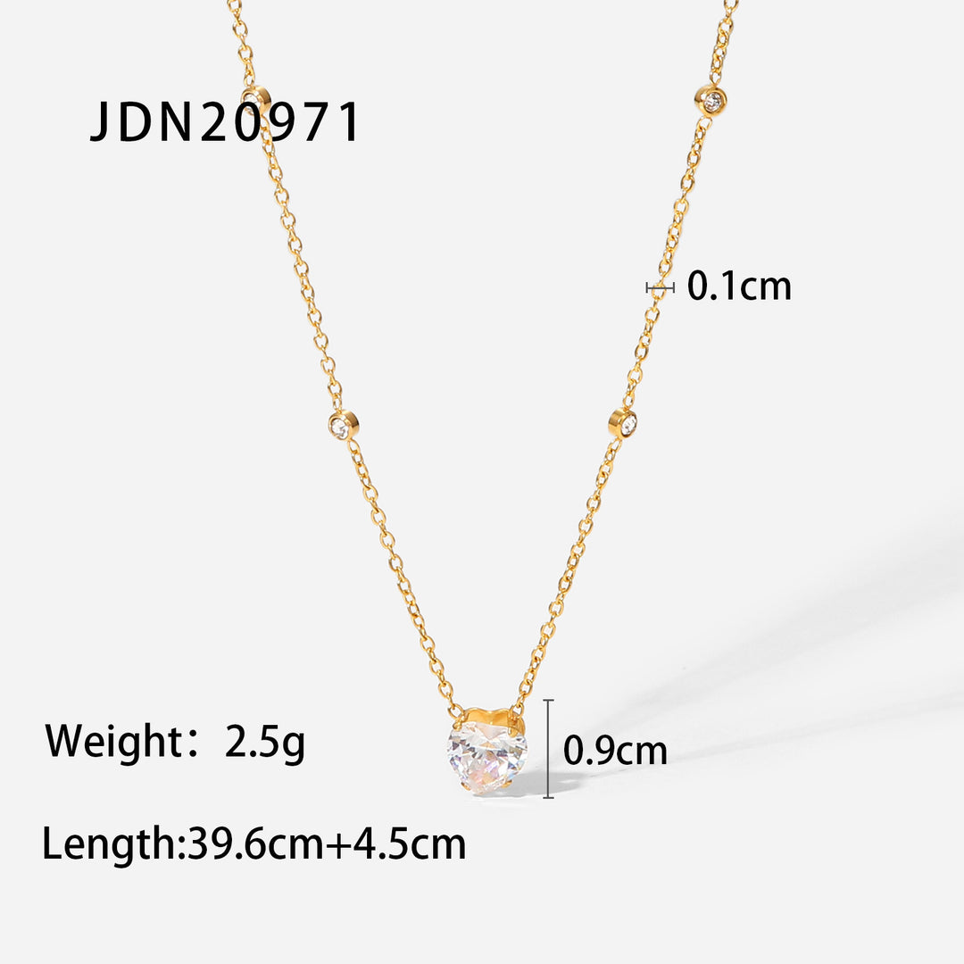 18K Gold Plated Stainless Steel White Heart Shape Zircon Necklace