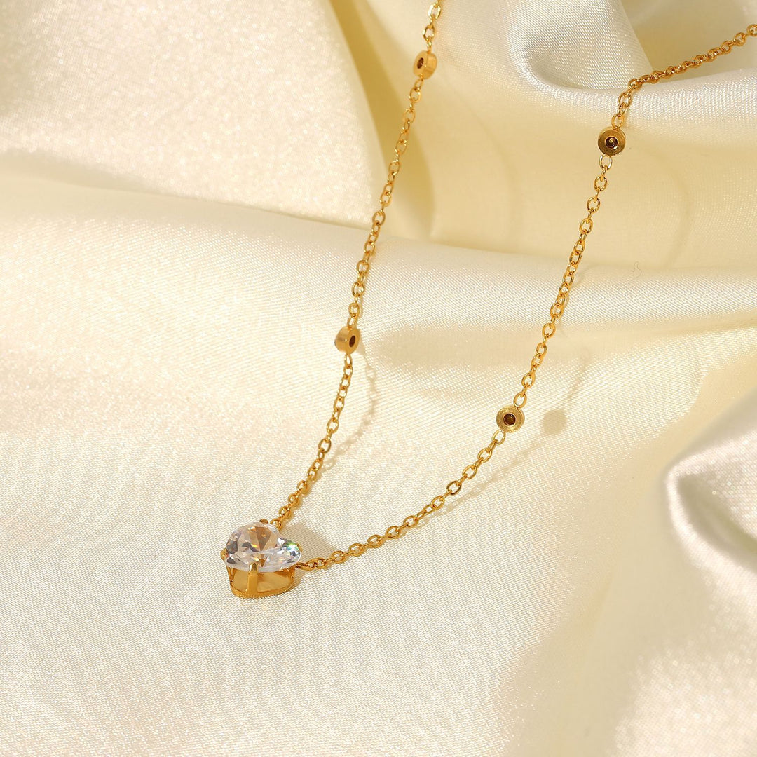 18K Gold Plated Stainless Steel White Heart Shape Zircon Necklace